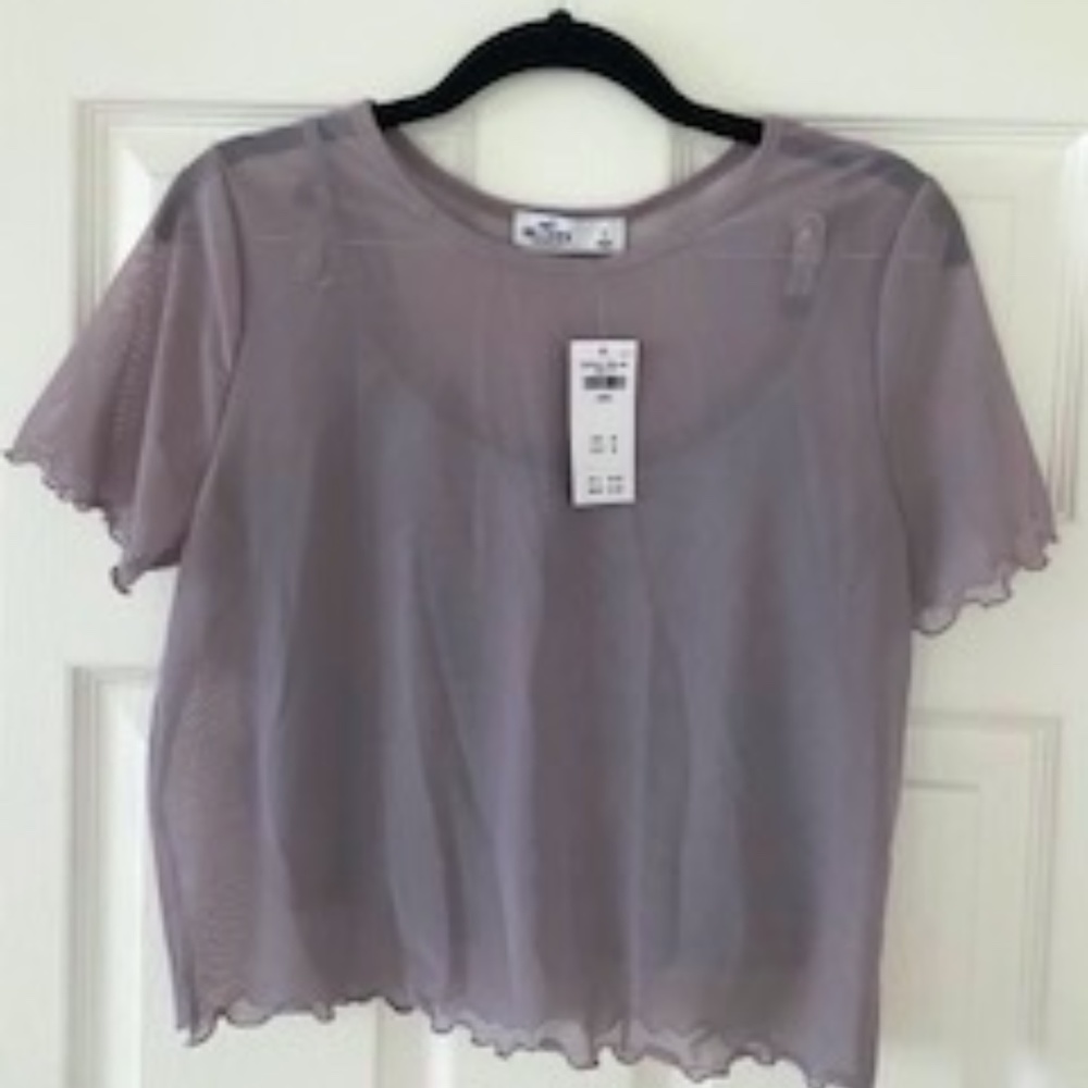 Hollister Sheer top with tank. scalloped edges.